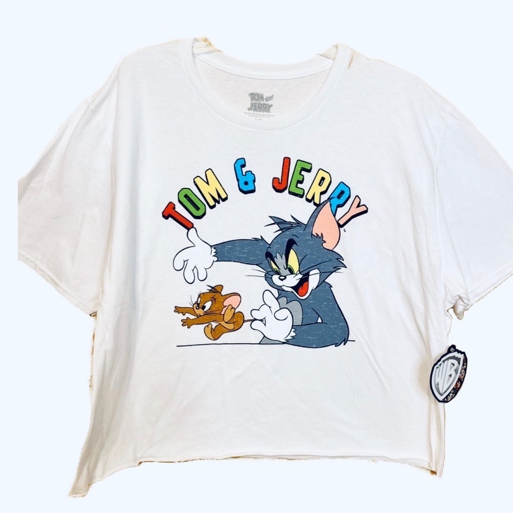 Tom and Jerry oficial Warner‎ Bros cartoon character graphic crop tee women XL